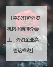 嘉兴驻沪外资机构招商推介会上，外资企业高管这样说