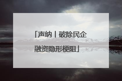 声纳丨破除民企融资隐形梗阻